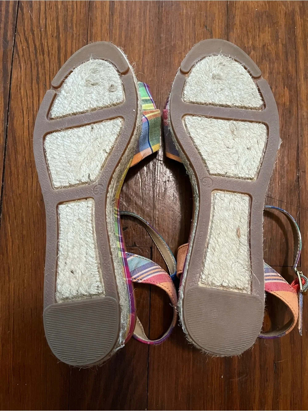 Talbots Multicolor Madras Plaid Open-Toe Slingback Espadrille Sandals